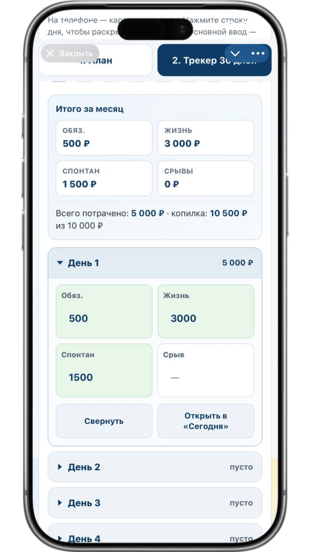 Telegram: итого и карточки дней